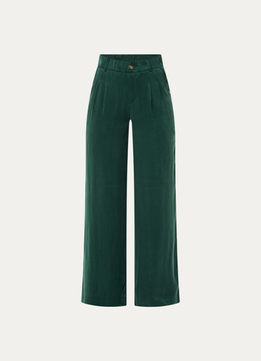 Xandres Phia high waist loose fit pantalon met steekzakken - voorkant donkergroen