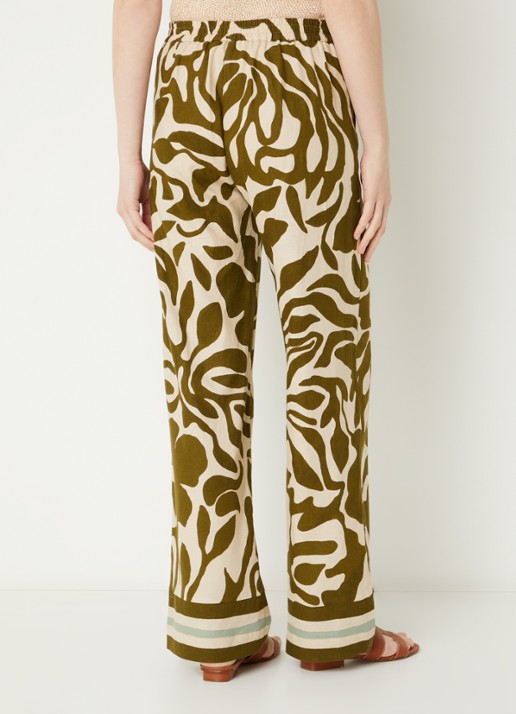 Xandres Phocas high waist straight fit pantalon in linnenblend met print - achterkant 4 bronsgroen