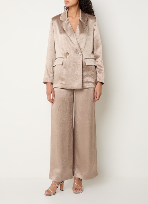 Xandres Phocos high waist straight fit pantalon met metallic finish - voorkant 2 lichtbruin