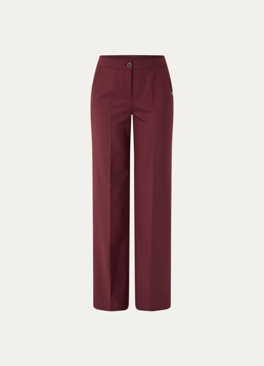 Xandres Phocus high waist straight fit pantalon in woblend met steekzakken - voorkant 2 aubergine