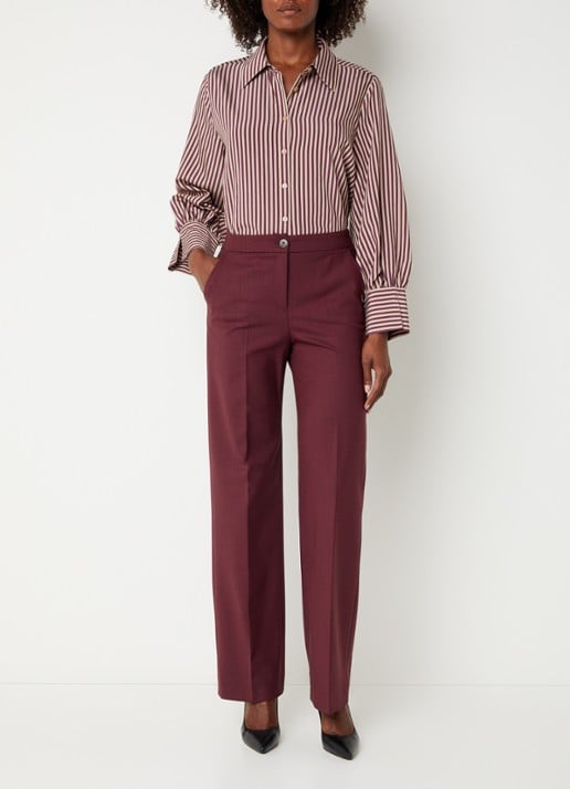 Xandres Phocus high waist straight fit pantalon in woblend met steekzakken - voorkant 3 aubergine