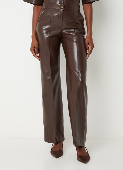 Xandres Pietrovic high waist straight fit broek van imitatieleer met steekzakken