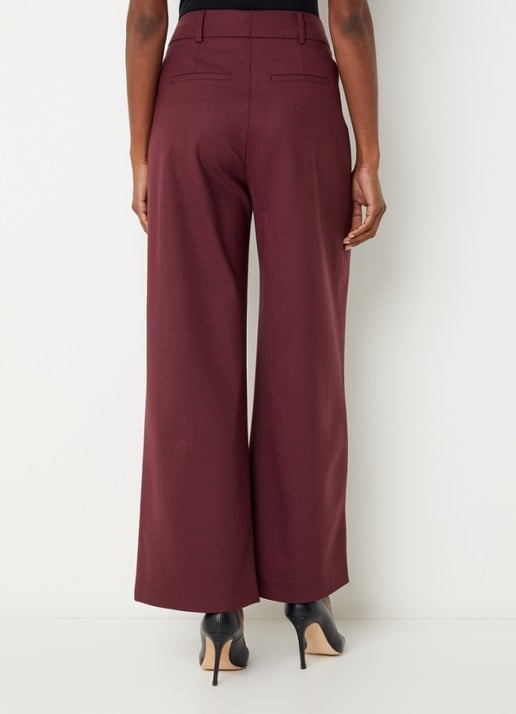 Xandres Pifo high waist wide fit pantalon in wolblend met steekzakken - achterkant aubergine