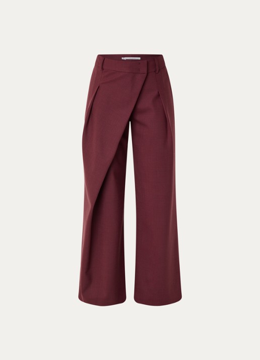 Xandres Pifo high waist wide fit pantalon in wolblend met steekzakken - voorkant 3 aubergine
