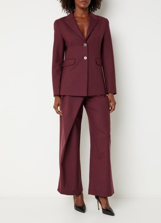 Xandres Pifo high waist wide fit pantalon in wolblend met steekzakken - voorkant 4 aubergine