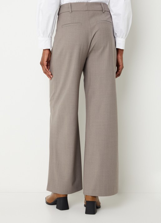 Xandres Pifo high waist wide fit pantalon in wolblend met steekzakken - achterkant donkerbeige