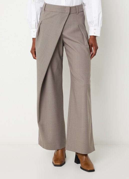 Xandres Pifo high waist wide fit pantalon in wolblend met steekzakken
