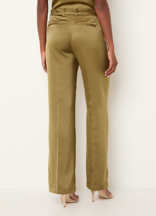 Xandres Puko high waist straight fit pantalon van satijn - achterkant 3 bronsgroen