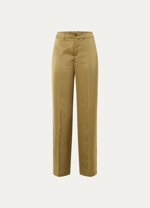 Xandres Puko high waist straight fit pantalon van satijn - voorkant bronsgroen