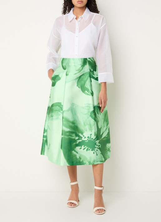 Xandres Rayma midi A-lijn rok met bloemenprint - voorkant 3 groen