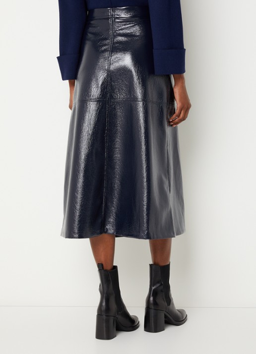 Xandres Rheya midi rok van imitatieleer met steekzakken - achterkant 3 donkerblauw