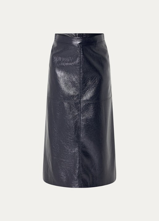 Xandres Rheya midi rok van imitatieleer met steekzakken - voorkant donkerblauw
