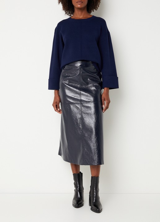 Xandres Rheya midi rok van imitatieleer met steekzakken - voorkant 2 donkerblauw