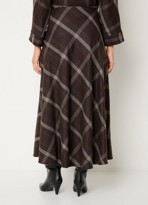 Xandres Rocio midi rok met ruikdessin - achterkant bruin