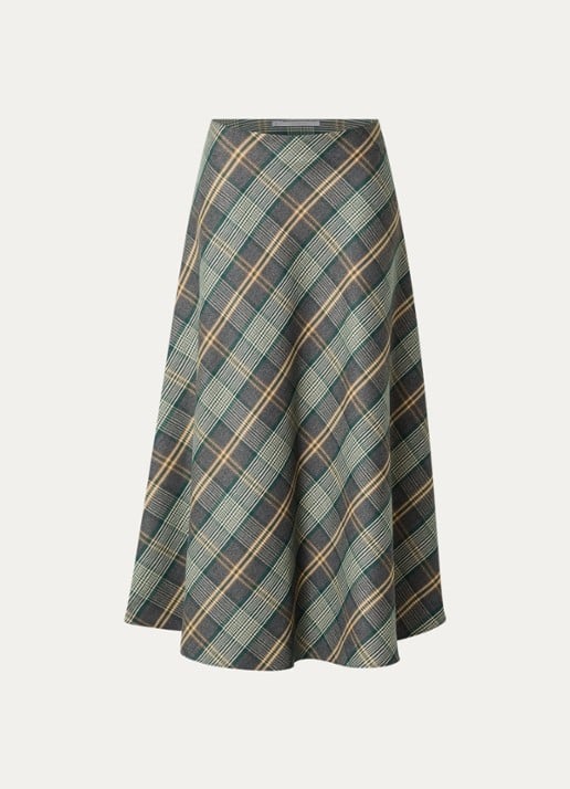 Xandres Rocio midi rok met ruitdessin - voorkant donkergroen