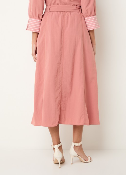 Xandres Rossi high waist midi A-lijn rok met strikceintuur - achterkant koraal