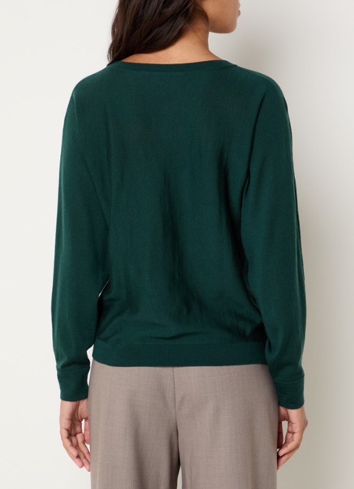 Xandres Zhor fijngebreide pullover van wol met ronde hals - achterkant donkergroen