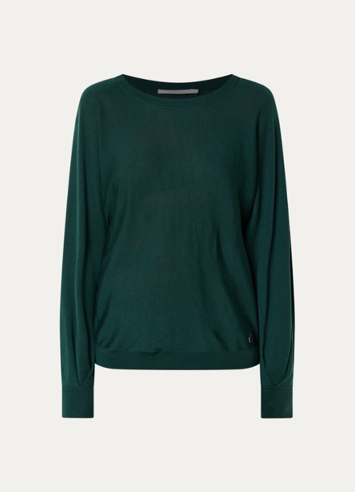 Xandres Zhor fijngebreide pullover van wol met ronde hals - voorkant 2 donkergroen