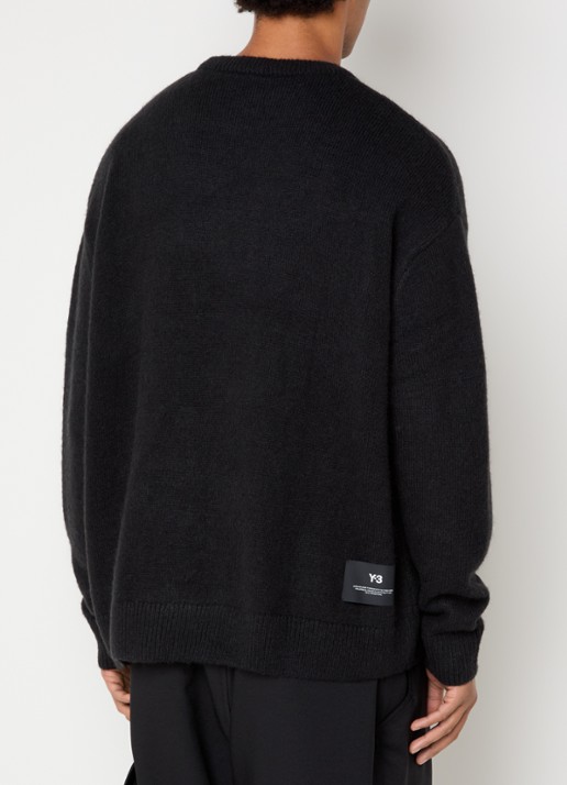 Y-3 Grofgebreide trui in wolblend met print - achterkant 3 zwart