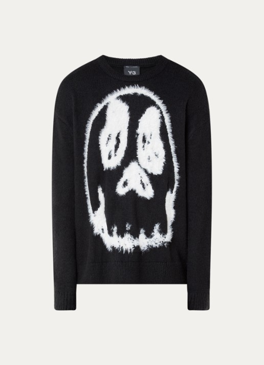 Y-3 Grofgebreide trui in wolblend met print - voorkant zwart
