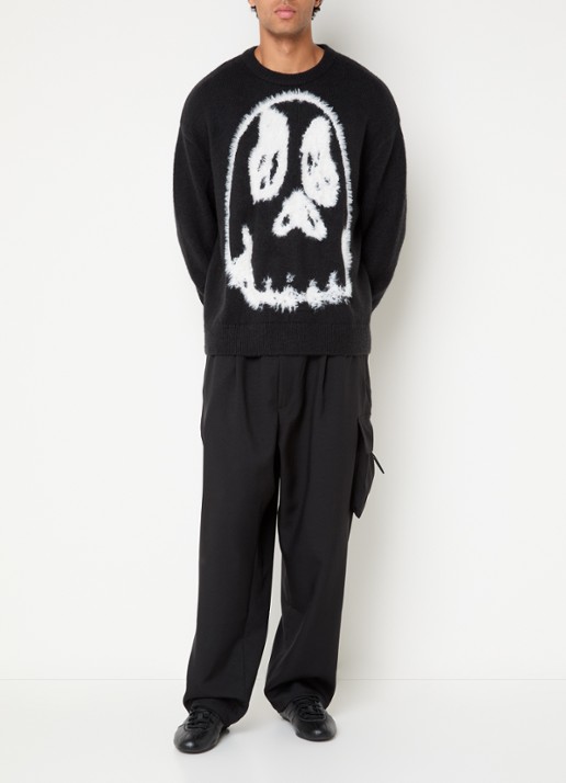 Y-3 Grofgebreide trui in wolblend met print - voorkant 2 zwart