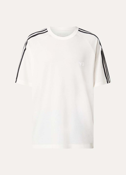 Y-3 T-shirt in wolblend met logoprint - voorkant 3 wit