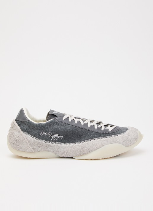 Y-3 Tokyo Warped sneaker van denim met suède details - voorkant grijs