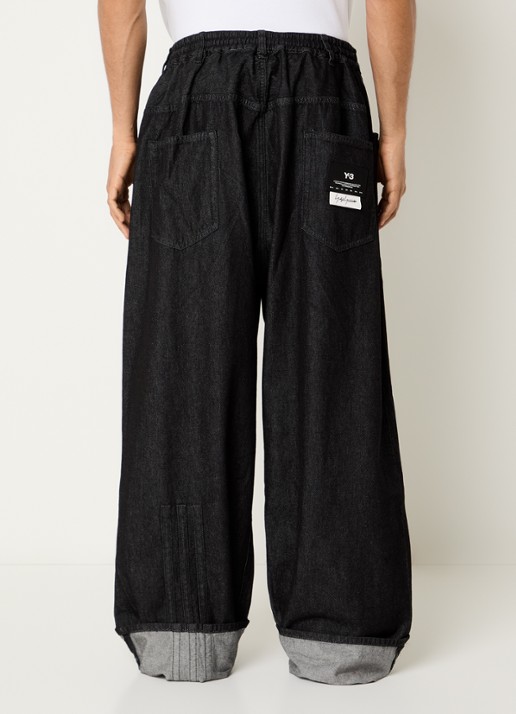Y-3 Wide fit jeans met gekleurde wassing en steekzakken - achterkant zwart