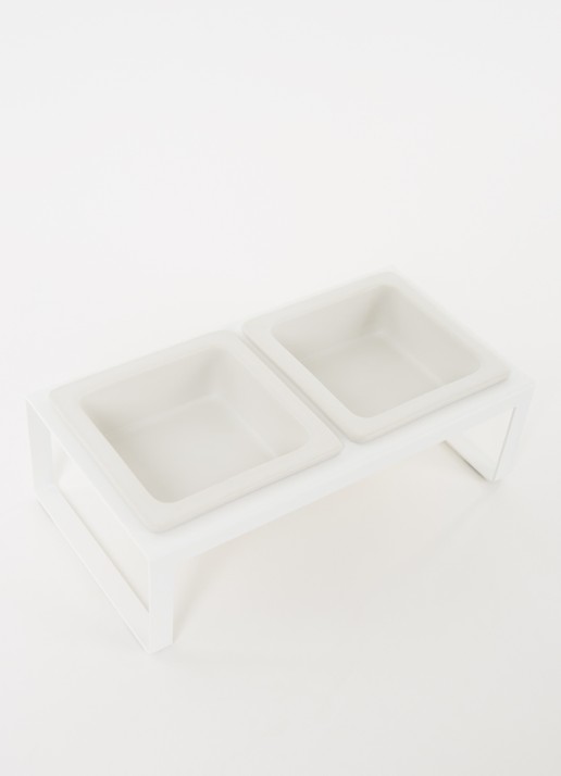 Yamazaki Tower Tall voerbak voor katten 29 x 15,5 cm - detail wit