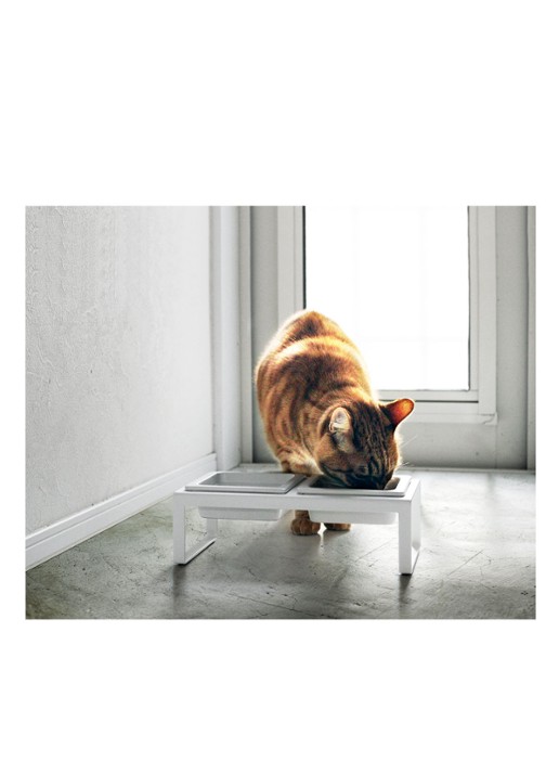 Yamazaki Tower Tall voerbak voor katten 29 x 15,5 cm - detail 4 wit