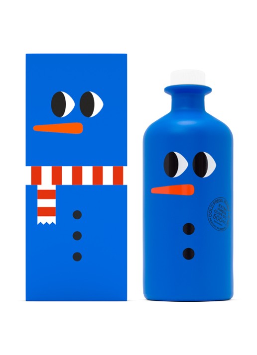 yiayia and friends Snowman Edition Extra Vierge olijfolie in geschenkverpakking 500 ml - voorkant 2 beige