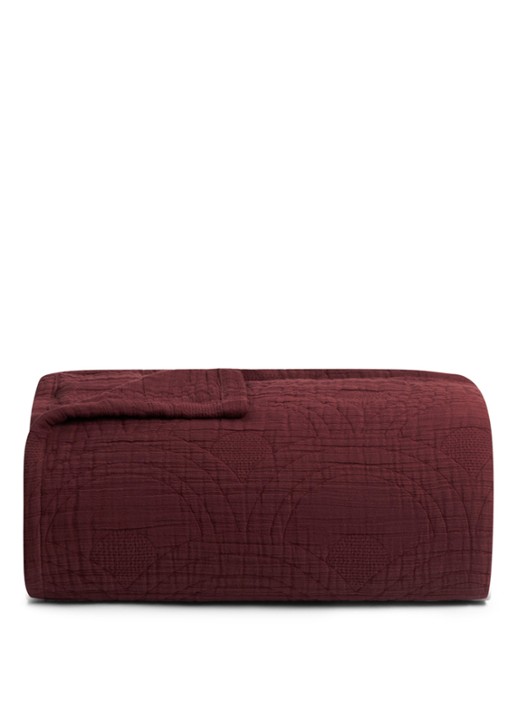 Yumeko Mousseline bedsprei van gewassen linnen 200 x 230 cm - detail 4 bordeauxrood
