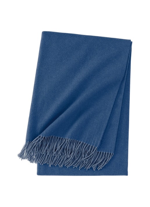 Yves Delorme Club plaid van wol met franjes 130 x 170 cm - voorkant blauw