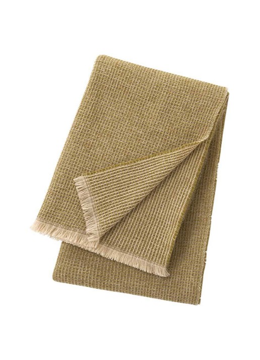 Yves Delorme Cosy plaid van scheerwol met franjes 130 x 170 cm - voorkant 3 zand
