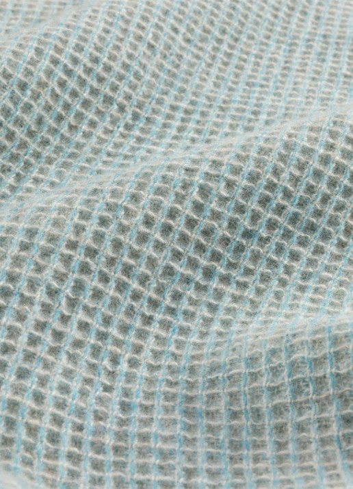 Yves Delorme Cosy plaid van scheerwol met franjes 130 x 170 cm - voorkant 3 lichtblauw