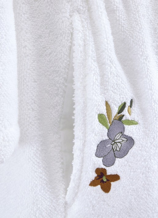Yves Delorme Fleurs badjas met borduring - detail 2 wit