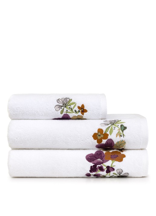 Yves Delorme Fleurs gastendoek - 450 gr/m2 - 45 x 70 cm - detail wit