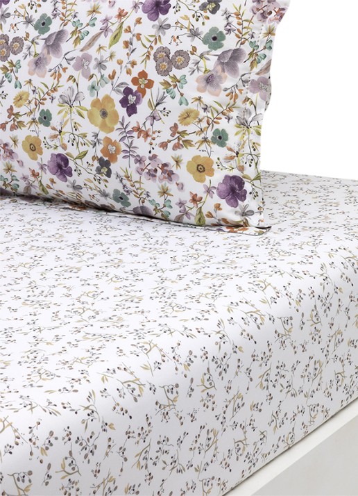 Yves Delorme Fleurs hoeslaken 80TC, hoekhoogte 35 cm - voorkant 2 wit