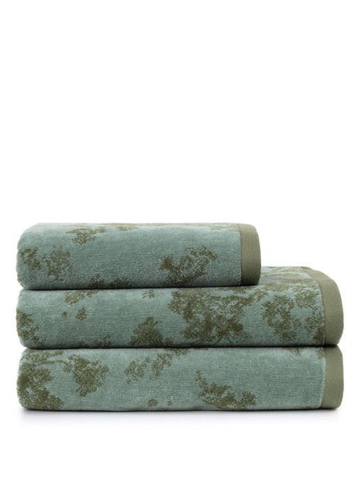 Yves Delorme Muses badhanddoek - 470 gr/m2 - 55 x 100 cm - detail groen