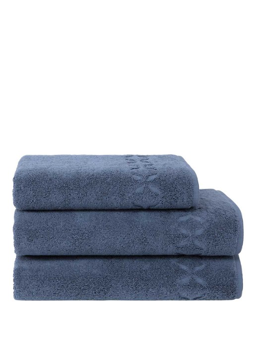 Yves Delorme Nature badhanddoek - 550 gr/m2 - 55 x 100 cm  - voorkant 2 staalblauw