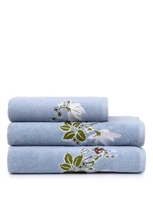 Yves Delorme Rameau badhanddoek - 450 gr/m2 - 55 x 100 cm - detail 2 lichtblauw