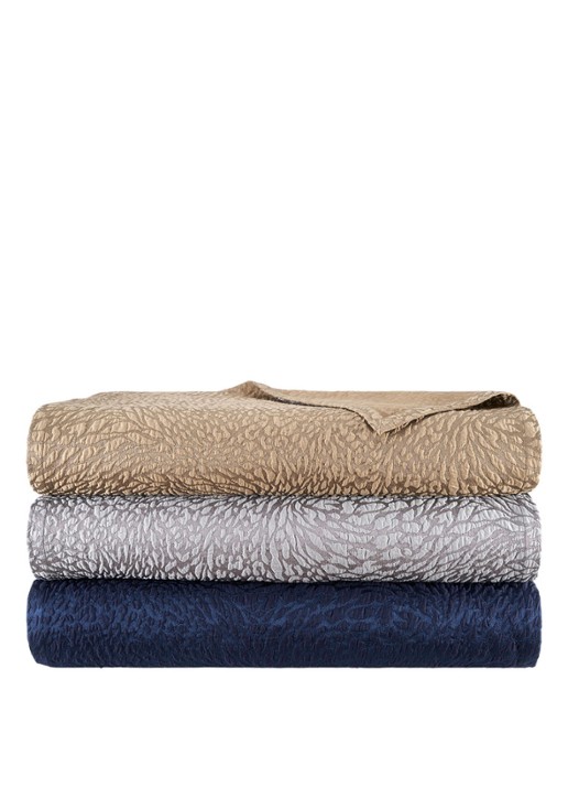 Yves Delorme Souvenir bedsprei in katoenblend - voorkant 4 donkerblauw