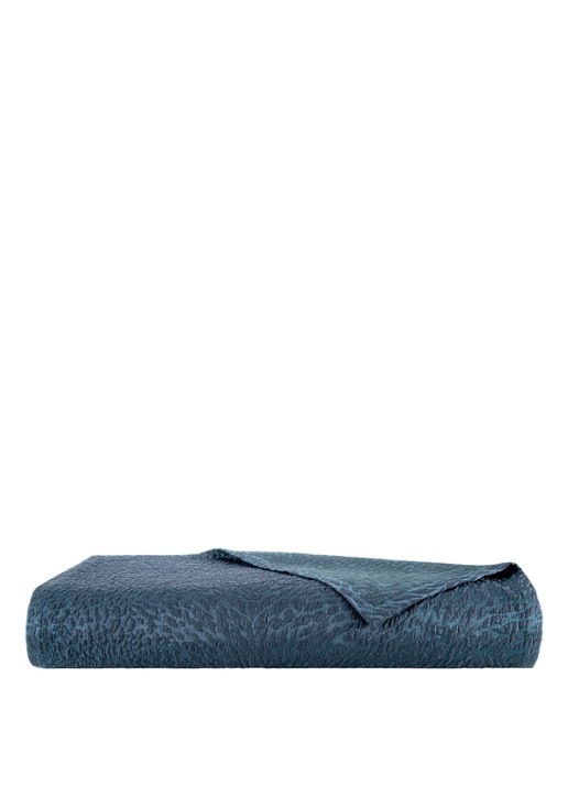 Yves Delorme Souvenir bedsprei in katoenblend - voorkant petrol