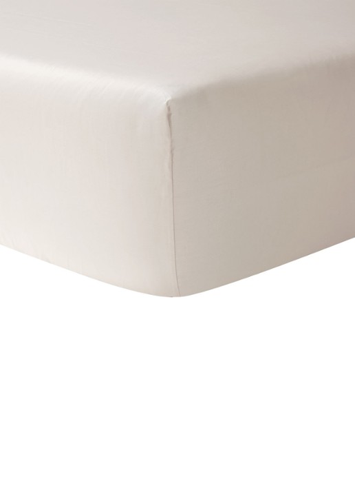 Yves Delorme Triomphe hoeslaken van katoensatijn 300TC - voorkant beige