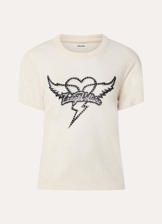 Zadig&Voltaire Aero T-shirt met logo van kasjmier - voorkant vanillegeel