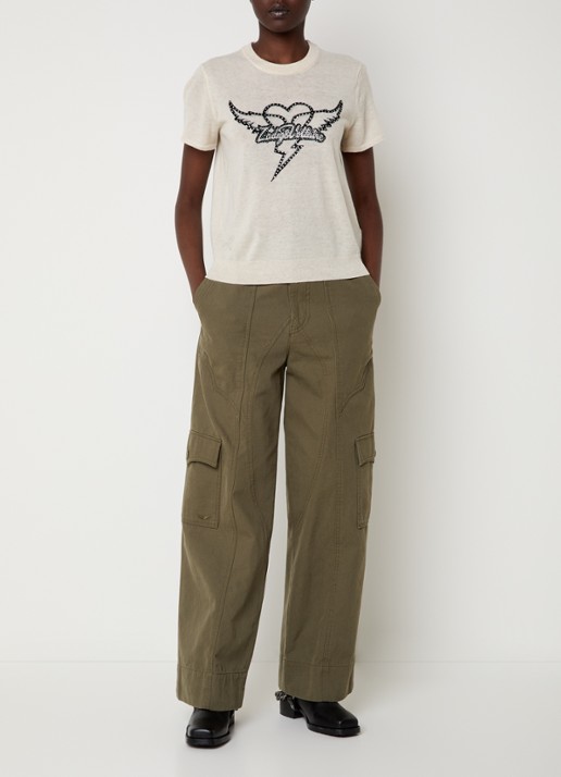Zadig&Voltaire Aero T-shirt met logo van kasjmier - voorkant 2 vanillegeel