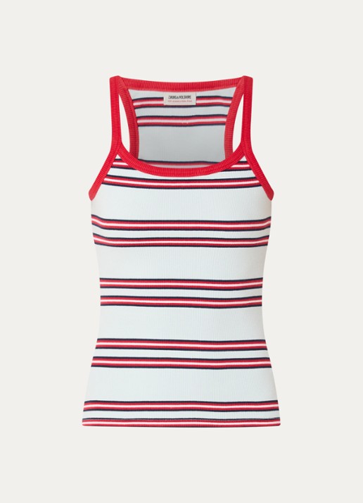 Zadig&Voltaire Albao ribgebreide tanktop met streepprint - voorkant blauw