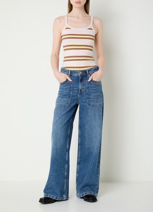 Zadig&Voltaire Albao ribgebreide tanktop met streepprint - voorkant 3 lichtroze