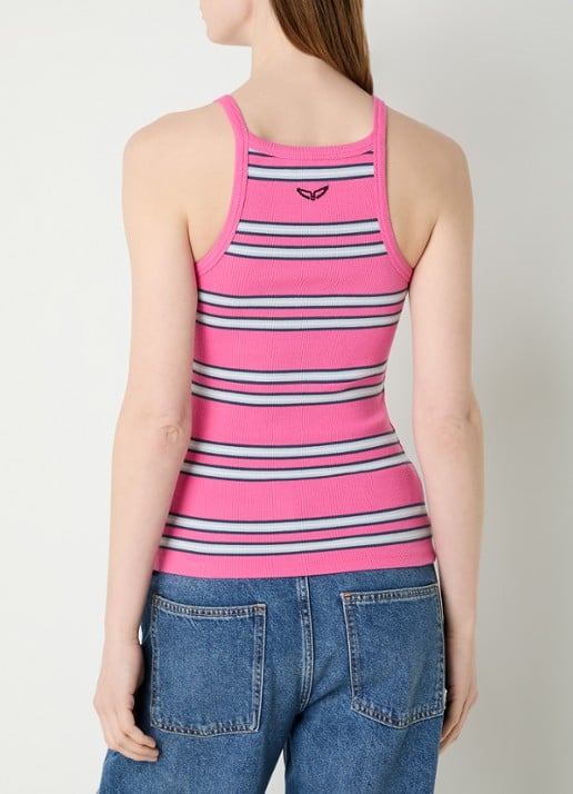 Zadig&Voltaire Albao ribgebreide tanktop met streepprint - achterkant fuchsia