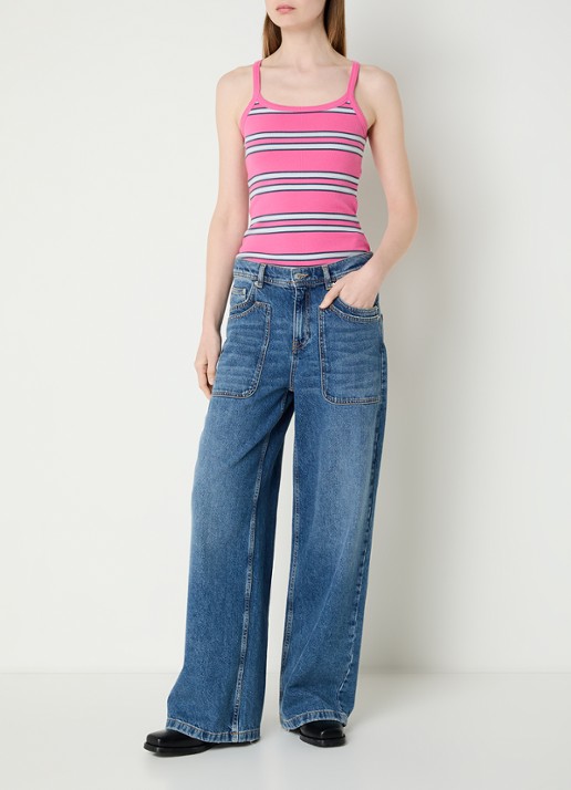 Zadig&Voltaire Albao ribgebreide tanktop met streepprint - voorkant 4 fuchsia